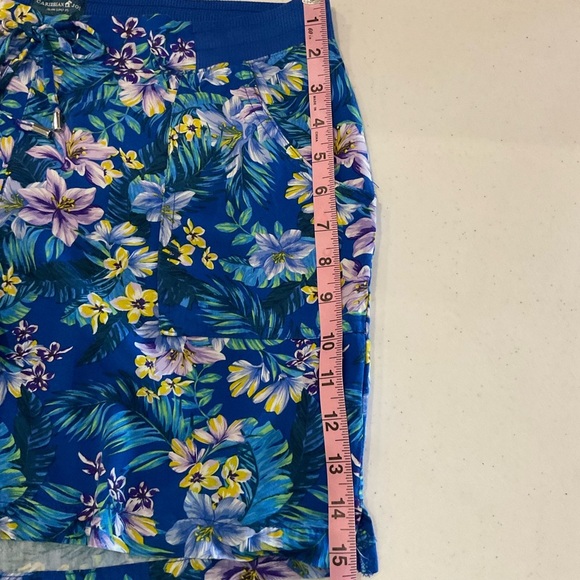 Caribbean Joe Pull On Rayon Shorts Drawstring Blue Floral Women’s Size L… - Picture 6 of 8